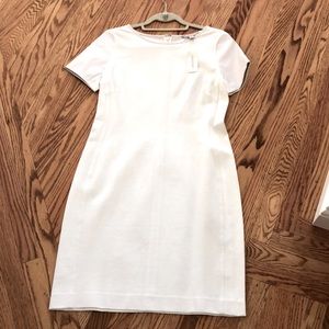 Banana Republic white stretch and pleather cap sleeve dress.
